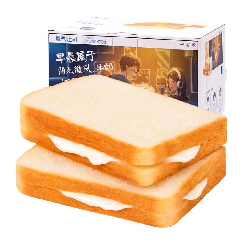 天猫 三只松鼠氧气吐司面包800gX1箱乳酪夹心糕点网红零食蛋糕营养 炼乳味；800g；1件 .