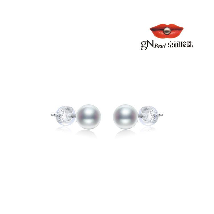 gN pearl/京润珍珠 云梦S925银海水珍珠耳钉灰色圆形时尚珠宝送女友礼物