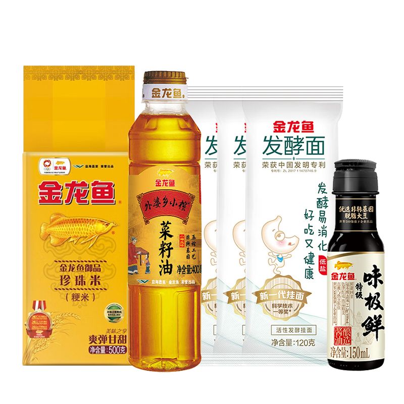 金龙鱼 外婆乡小榨菜籽油400ml+御品珍珠米500g+空心挂面120g*3+特级味极鲜生抽150ml